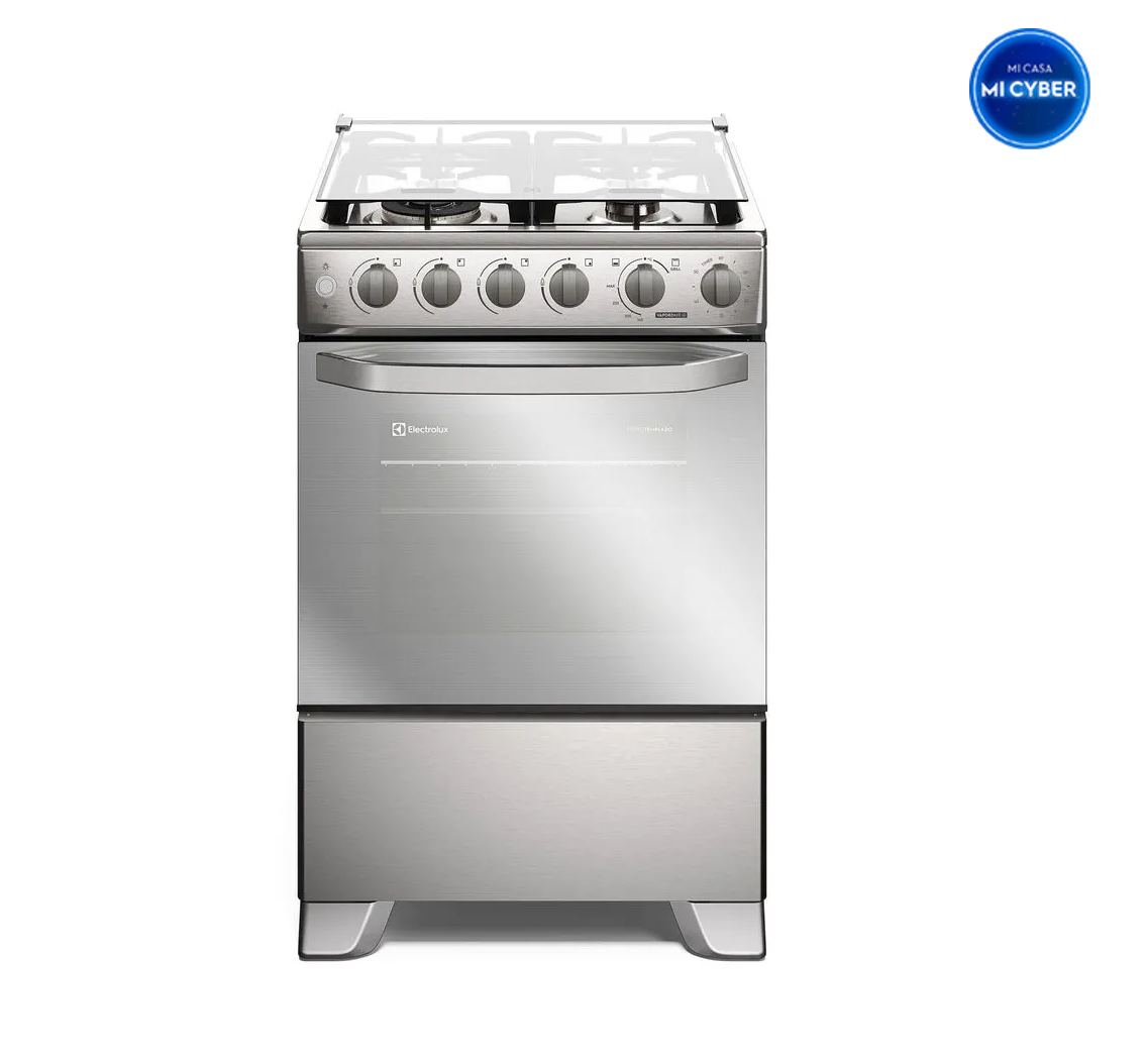 Cocina a Gas 4 Platos Electrolux Efficient VaporBake, Triple Llama y Grill FE4SXC Inox