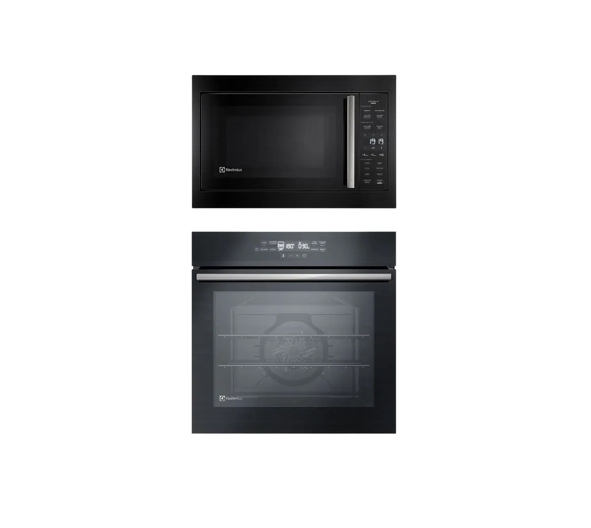 Kit Microondas Empotrable 32 Litros Negro (ME3BP) + Horno Empotrable Eléctrico 80 Litros con Convección, Food Sensor, Negro (OE8EF) Electrolux